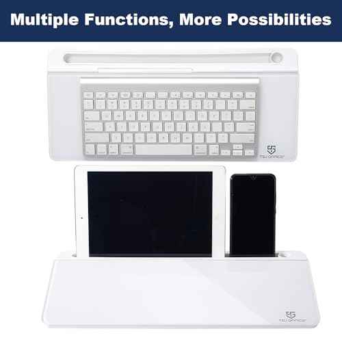 TSJ OFFICE Small Desktop Whiteboard -Glass Dry Erase Board Computer Keyboard Stand White Board Surface Pad with Drawer, Desk Organizers with Accessories for Office, Home, School Supplies