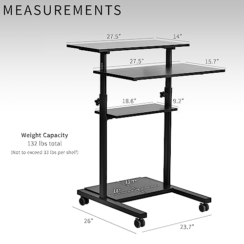 VIVO Mobile Standing Desk Workstation 28in, Holds 132 lbs, Four Casters