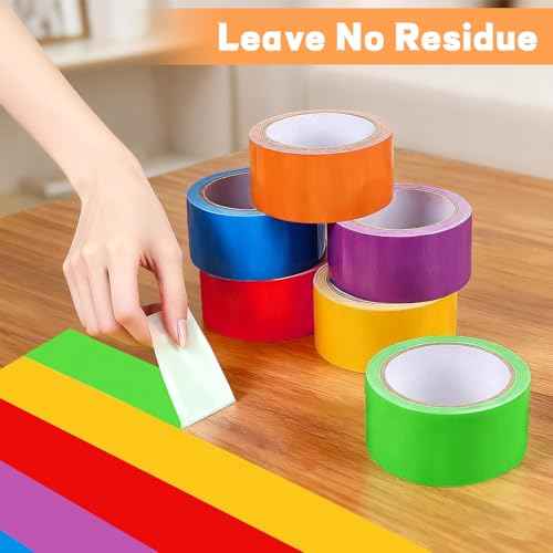 Rouceyxin Rainbow Colored Duct Tape, 6 Pack Heavy Duty Duct Tape Bulk, Waterproof, No Residue, Writable, Tear by Hand, 15 Yards x 2 Inch, for Packaging, Labeling, Arts and Craft