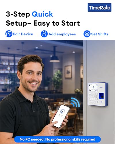 Cloud Time Clock for Small Business - Remote Access, Auto Report, Blue-White