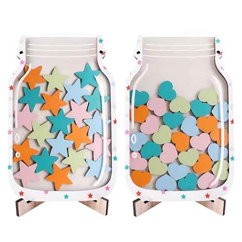 2 Pack Magnetic Reward Jar for Kids Star and Heart Incentive Jars for Classroom Toddlers Potty Training Reward Home Training for Boys Girls,Star and Heart