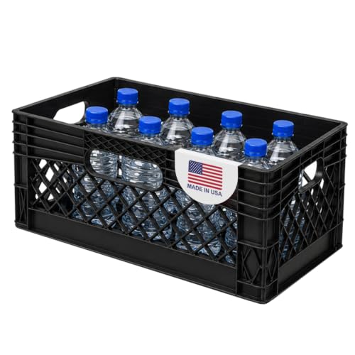 EconoHome Stackable Plastic Milk Crate Black 19x13x11 Storage Bin with Handles