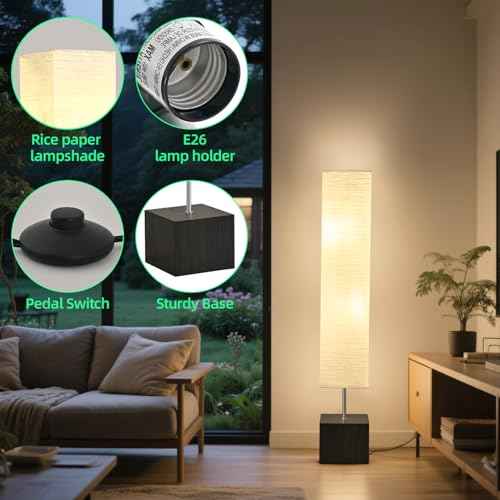 Floor Lamp for Living Room, Modern Standing Lamps, Retro Farmhouse Mid Century Lamp with Square Base for Office, Kids Room, Reading, Home Decor, Off White, 52 inch