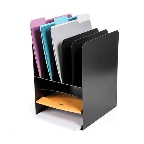 Huron Desktop File Binder Organizer Storage, Combination Vertical 5/Horizontal 3 Slot Compact Letter Tray, Black Steel