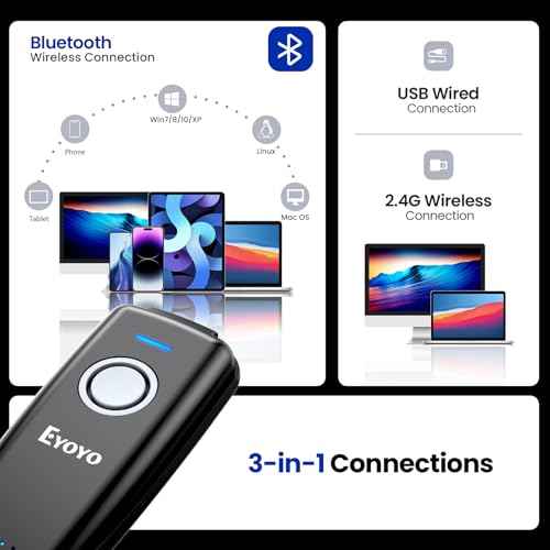 Eyoyo Mini Barcode Scanner Wireless: Portable 3-in-1 Bluetooth Bar Code Scanner with Battery Level Indicator, USB CCD Image Reader for Small Business Compatible with iPhone iPad Android POS Computer