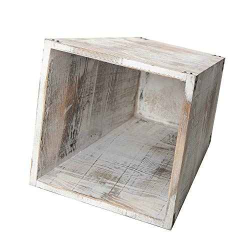 Rustic Whitewashed Torched Wood Square Waste Basket Recycle Bin Trash Can Decorative Metal Brackets Whitewashed Wooden Garbage Container Ash Holder Bedroom Living Room Home Office