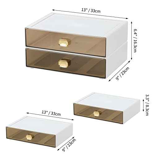Spacious Desktop Storage Box, 2 Large Storage Drawers, Stackable Office Desk Drawer Organizer and Accessories, Printer Paper Organizer, White Plastic Drawers for Workspace