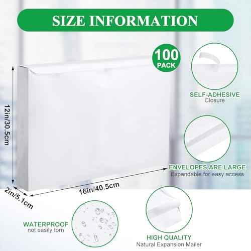 Dianelhall 100 Pcs Waterproof Expansion Envelopes, 12 x 16 Inch Tear Resistant Expandable Mailer Envelopes Hdpe Nonwoven Material Self Adhesive Closure for Secure Mailing Storage Document