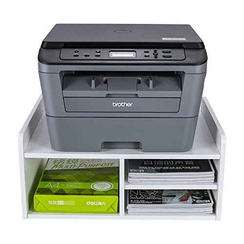 PAG Desktop Printer Stand with Storage, Paper Storage Holder Rack for Desk, Wooden Printer Organization for Home/Office, White