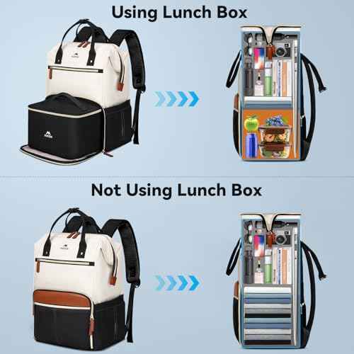 MATEIN Laptop Backpack with Lunch Box, 15.6 Inch Lunch Backpack for Women, College Computer Back Pack Work Backpacks with Insulated Lunchbox Meal Prep Bag for Teacher Nurse Commute Office, 2Pcs Set