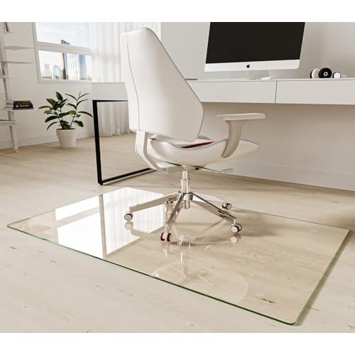 Koonmi Tempered Glass Chair Mat 30"x48" - Premium Office Chair Mat for Hardwood Floors & Low-Pile Carpet with 4 Non-Slip Pads - Thick Scratch-Resistant Surface