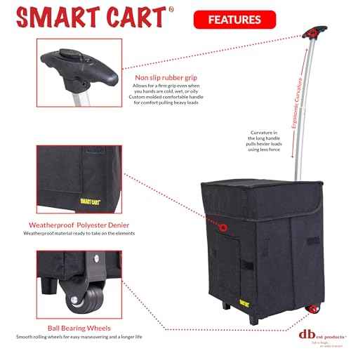 dbest products Smart Cart, BLACK Collapsible Rolling Utility Cart Basket Grocery Shopping Teacher Hobby Craft Art