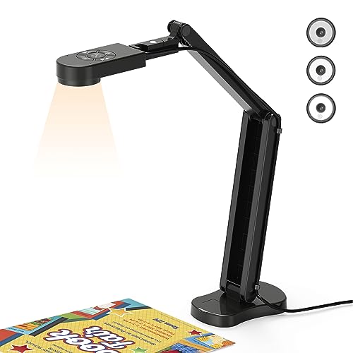 8MP 4K Document Camera & Webcam with Dual Microphones, A3 Size, LED Lights