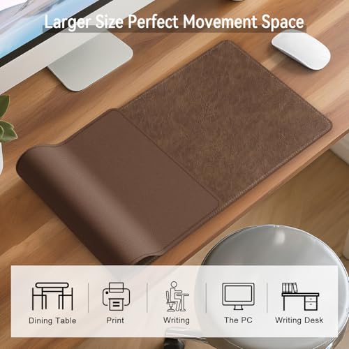 Brown 25 x 13-Inch Imitation Crazy Horse Leather Waterproof Desk Mat - Double-Sided Office Pad