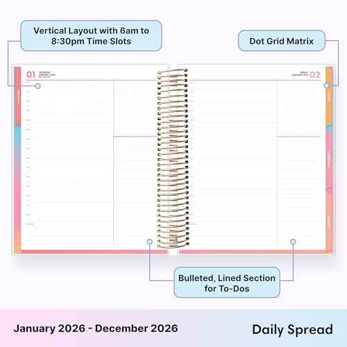 Blue Sky Livewell 2026 Daily and Monthly Planner Calendar, January 2026 - December 2026, 7" x 9", Flexible Laminated Cover, Heavy Duty Coil Binding, Colorful Premium Paper, Includes Storage Pocket, Stickers, Waimea