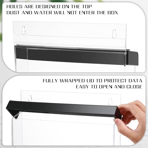 2 Pcs Outdoor Brochure Holder 8.5" x 11" with Lid Acrylic Wall Mount Flyer Box with Self Closing Lid Waterproof Heavy Duty with Screw for Real Estate Flyer Document Pamphlet Display (Black)