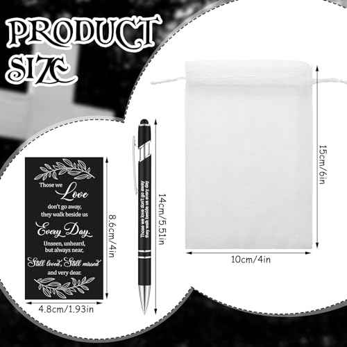 Yeaqee 150 Pcs Funeral Favor Thank You Set Funeral Favor for a Memorial Service 50 Ballpoint Pens 50 Poem Cards White Organza Bags Sympathy Condolence Bereavement Gift(Black,Elegant)