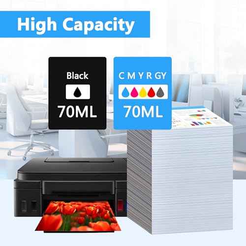 LCL Compatible Ink Bottle Replacement for Canon GI23 GI-23 BK GI-23BK GI-23C GI-23M GI-23Y GI-23R GI-23GY for Canon PIXMA G520 G620 Printer (7-Pack 2Black Cyan Magenta Yellow Red Gray)