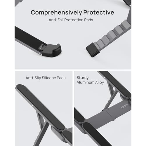 SODI [Ultra Compact] Foldable & Portable Laptop Stand for Desk, Lightweight Tablet Stand for Business Travel, Library, Cafe, 6 Level Height Ergonomic Aluminum Computer Holder for 10-16" Laptops
