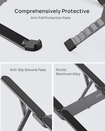 Gray Foldable Laptop Stand for 10-16 inch Devices - Portable & Ergonomic Aluminum Holder