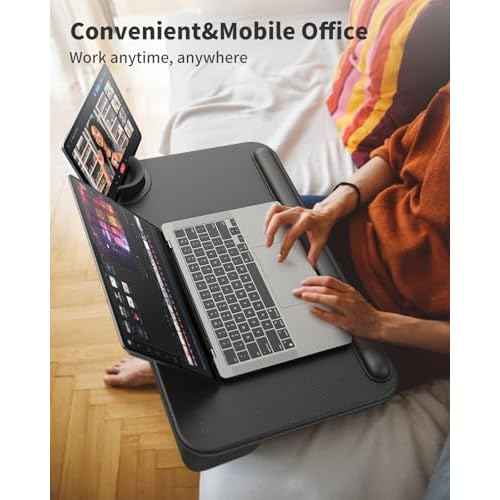 SAIJI Laptop Lap Desk - Fits Up to 17" Laptops, Lightweight Lap Tray Table Stand with Soft Leather Wrist Pad, External Monitor Holder, Lap Desk with Cushion for Home Office Working/Gaming On Couch