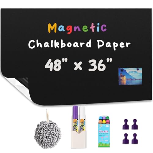 YOUNGJQ Magnetic Chalkboard for Wall 48" x 36" Self Adhesive Blackboard Wallpaper Peel and Stick Chalk Board Wall Decal Roll with Starter Kit Home Playroom Classroom