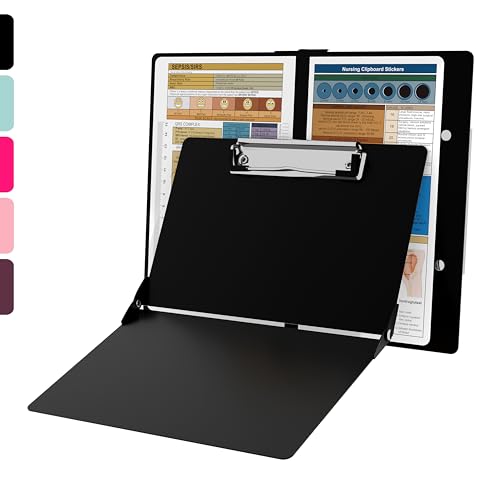 SC Nursing Clipboard with Center Fold – Aluminum Nurse Clip Board Set, Black Edition (Sepsis/SIRS)