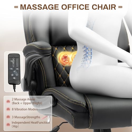 BIGGARSIT Massage Office Chair 500LBS Ergonomic Rocking Big & Tall with 4-Point Vibration & Heat, Black