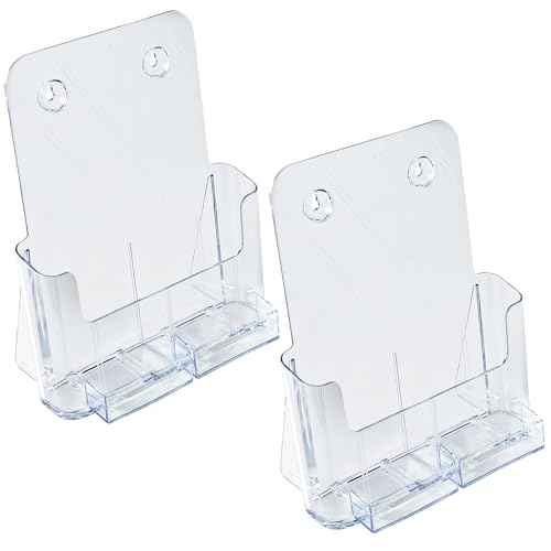 Azar Displays 252387-2PK Brochure Holder 8.5"x11" with 2 Business Card Pockets, Acrylic Desk Organizer, Three Tier Document, Magazine & Sign Holder, Wall Mount Literature Display Stand (2-Pack)