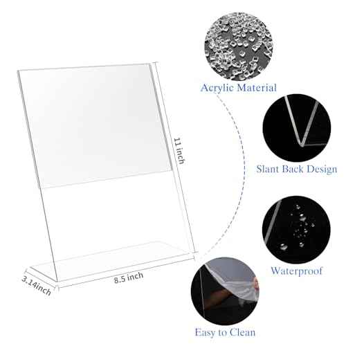 12 Pack Acrylic Sign Holder 8.5 X 11, L Shape Clear Sign Holder, Clear Plastic Sign Holder Picture Photo Frames, Flyer Document Paper Display Stand for Office Desktop