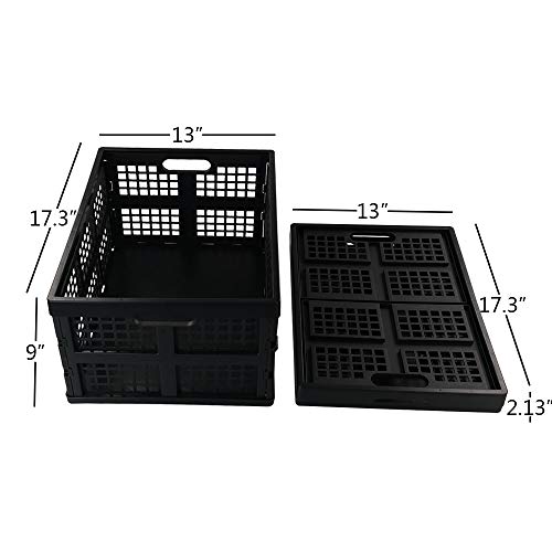 Morcte 34 L Plastic Rectangular Collapsible Crates, Folding Crates Storage, Pack for 3, Black