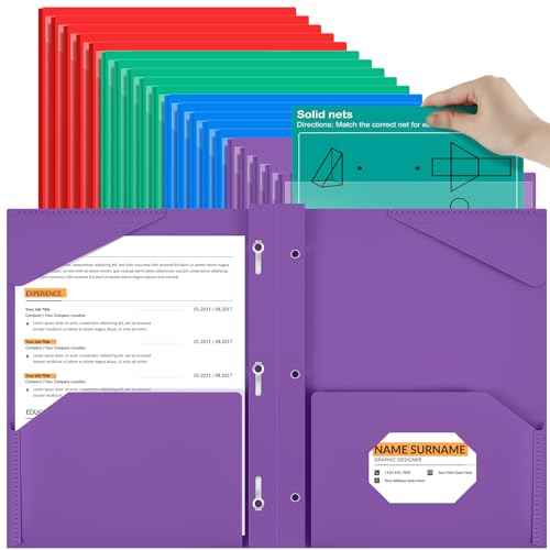 Henoyso 48 Pcs Plastic Folder with Clear Front Pocket and 3 Prongs Heavy Duty Plastic Folders with Card Slot Pocket Folders with Prongs for School Office Home(Multicolor)