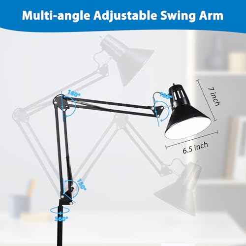 Swing Arm Desk Lamp for Home Office 360¡ÆAdjustable,Tall Metal Clamp on lamp with Bulb,Eye-Caring Clip on Desk Light for Computer Work Study Reading and Drafting