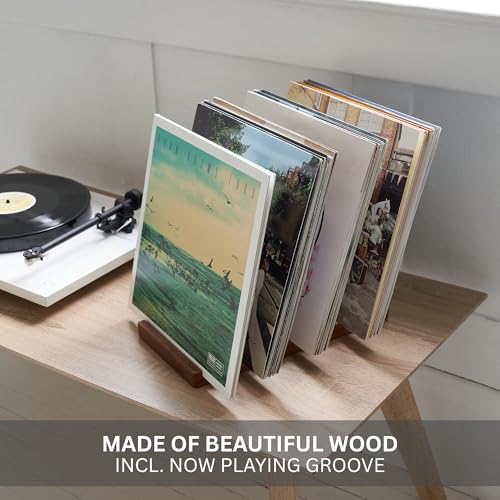 Wooden Vinyl Record Storage Rack for Up to 75 LPs - Decorative Record Holder