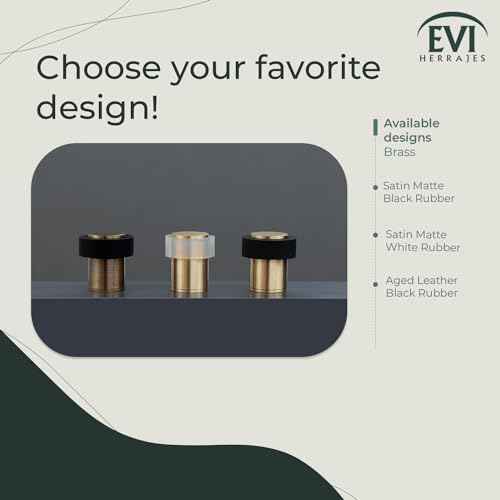 EVI Door Stops | Leather Brass Door Stopper - Screw Fastening - Black Rubber Protector - 0.95 x 1.38 Inch Door Stop