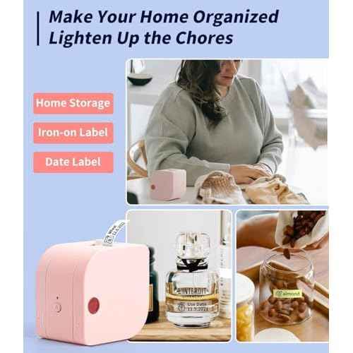 Phomemo Label Maker Machine with Tape, P12 Portable Bluetooth Label Maker Thermal Mini Label Printer with Multiple Templates for Home, Office, Kitchen, Storage, Organizing, Pink