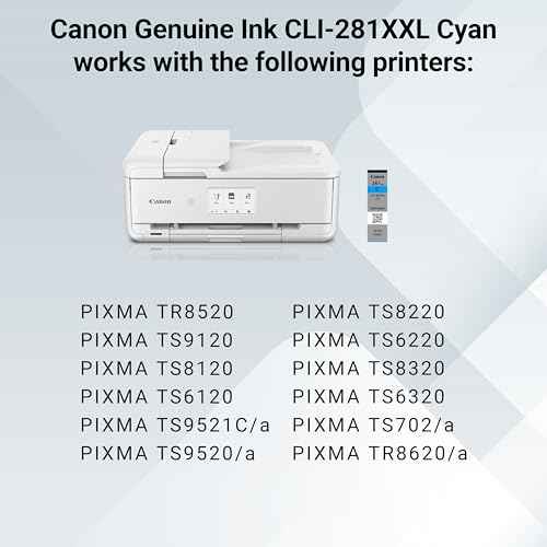 Canon CLI-281 XXL Genuine Cyan Ink Tank, Compatible with TR8520, TS9120,TS8120, TS6120, TS9521C/a, TS9520/a, TS8220, TS6220, TS8320, TS6320, TS702/a, and TR8620/a Series Printers