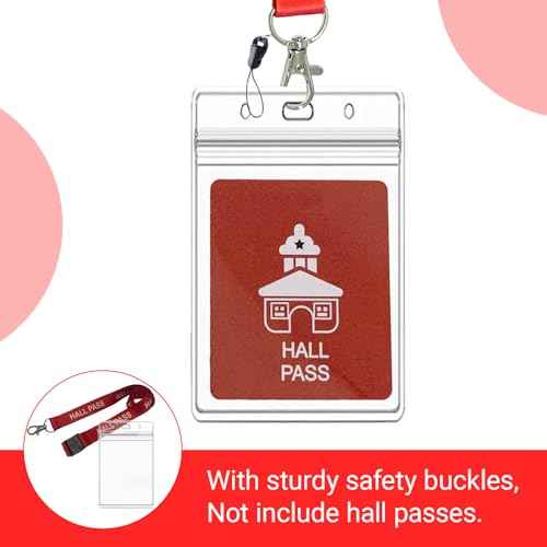 Hall Pass Lanyards with Card Holders, School Classroom Passes Lanyard Set for Teacher Parents (10 x Red)