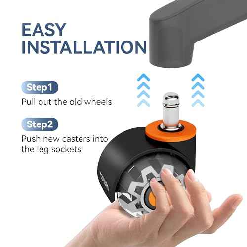 2" Office Chair Wheels,Fits Most Chairs, (There are Also Options Compatible with IKEA Chairs),Stem 7/16-7/8, Set of 5,Replacement Rubber Caster Wheel, Transparent CPU, 880LB Capacity, Smooth Rolling