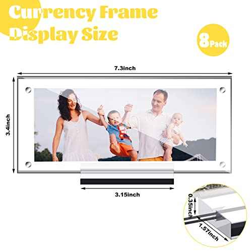 8 Pcs Dollar Bill Holder Acrylic Display Dollar Case Currency Ticket Protector Paper Money Frame for Bill Collectors Collection, 7.3 x 3.5 Inch