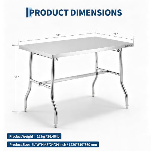 Garvee 201 Stainless Steel Folding Work Table 24x48in - Single Layer 48" x 24"