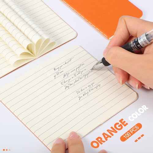 Harloon 100 Pcs Mini Notebooks Bulk Small Pocket Notepad Blank Lined Wallet Memos Journal Operation Christmas Gifts for Student Staff Teacher Office Xmas Thanksgiving Favor, 4 x 2.5 Inches(Orange)