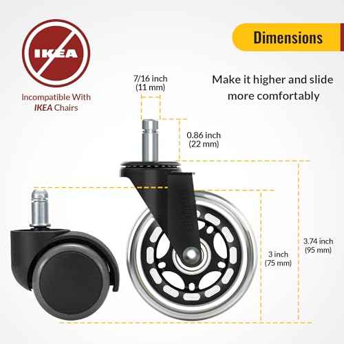 HOLKIE Office Chair Wheels 10pack Roller Blade Caster Rubber Replacement for Office 11x22mm Transparent 3 Inch, Desk Rolling Set of 10 for Hardwood Floors Gaming Chair Wheels Smooth & Silence Gliding