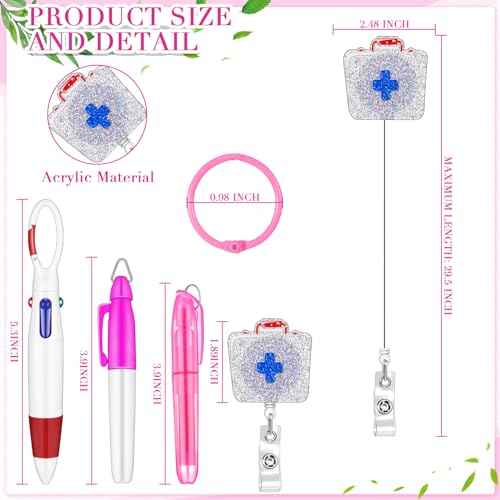 Lincia 90 Pcs Bulk Nurse Badge Reels 18 Sets Scrub Life Retractable Badge Accessories with Ballpoint Pens Markers Highlighters Keychains Gifts for Christmas Nursing Students Medical Staff(Classic)