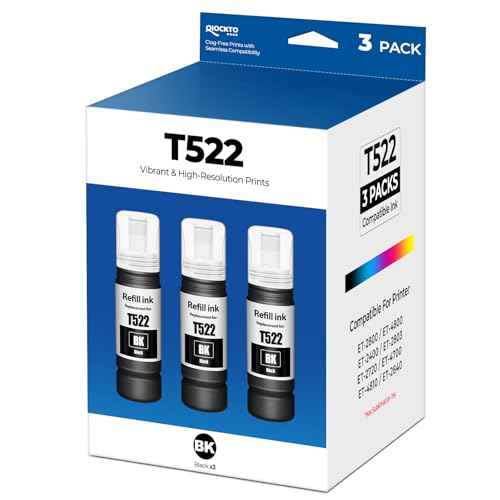 522 Black Ink Refill Bottles for ET-2800 ET-2400 ET-4800 ET-2803 Compatible for 522 Ink Refill Use for Tank ET2800 ET2400 ET4800 ET2803 ET-2720 ET-4700 ET-4810 ET-2840 Printer, 3 Pack