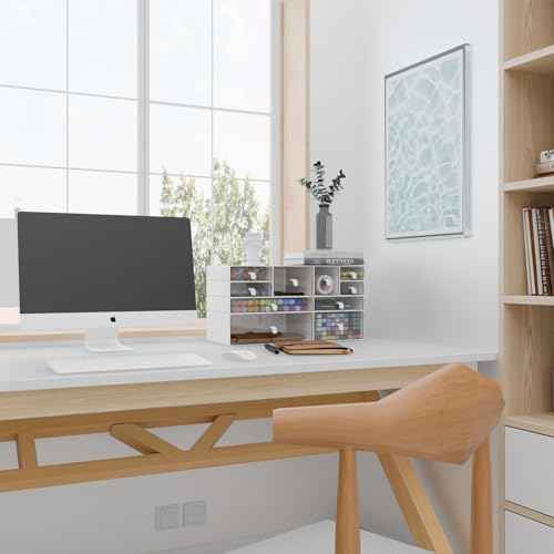 ?Yashong Desk Organizer Set, White & Clear Stackable Dustproof Storage Boxes for Desktop, Office, DIY Craft & Vertical Space Saving, Perfect for Makeup, Stationery, Jewelry Organization