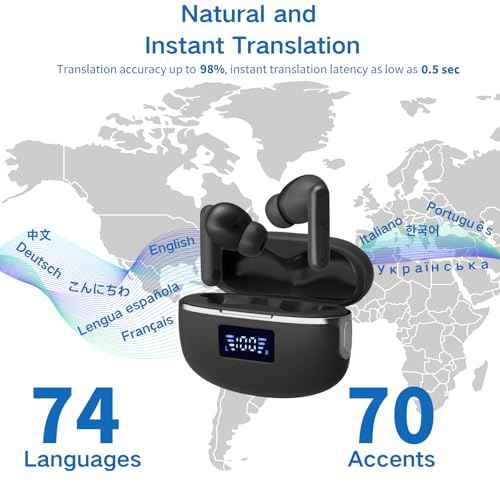 Real Time Language AI Translator Earbuds, Seamless 144 Language Translation with App Support for iOS and Android, Bluetooth 5.3 Connectivity - Audio Translator (Black)