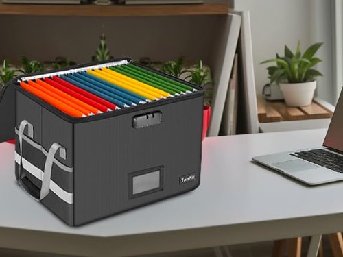 Large File Box with lock, Fireproof File Box for Documents, 5200°F Fire Resistant File Storage Box, Filling Cabinet with Handle for Hanging Letter/Legal Folder, Collapsible Filing Box for Home Office