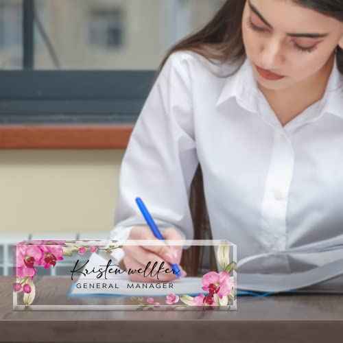 Personalized Office Name Plate for Desk, Custom Employee Appreciation Gifts, Acrylic Desk Name Plate Funny, Desk Decorations Gift, Acrylic Desk Ornaments (Style-Butterfly Orchid)¡¦