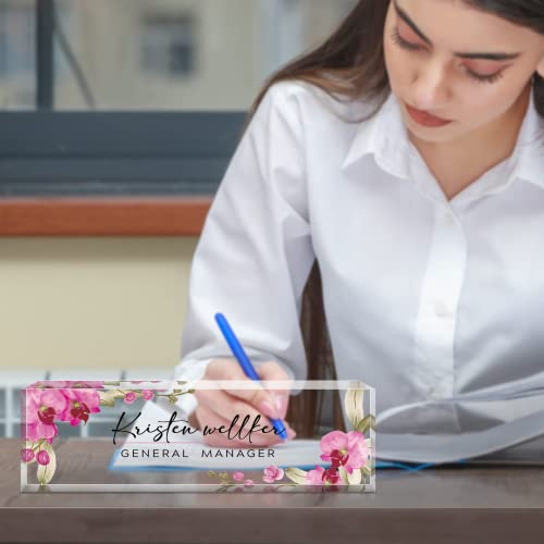 Personalized Butterfly Orchid Desk Name Plate - Custom Office Decor Gift